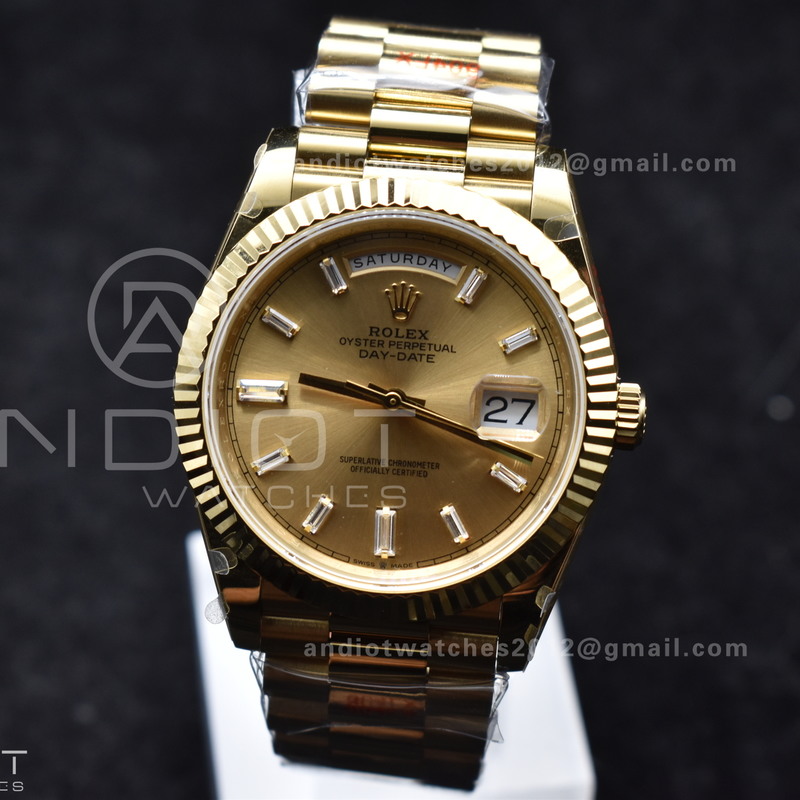 DayDate 40 YG GMF Gain Weight 904L Steel Gold Dial Diamond Markers On President Bracelet A3255 V2